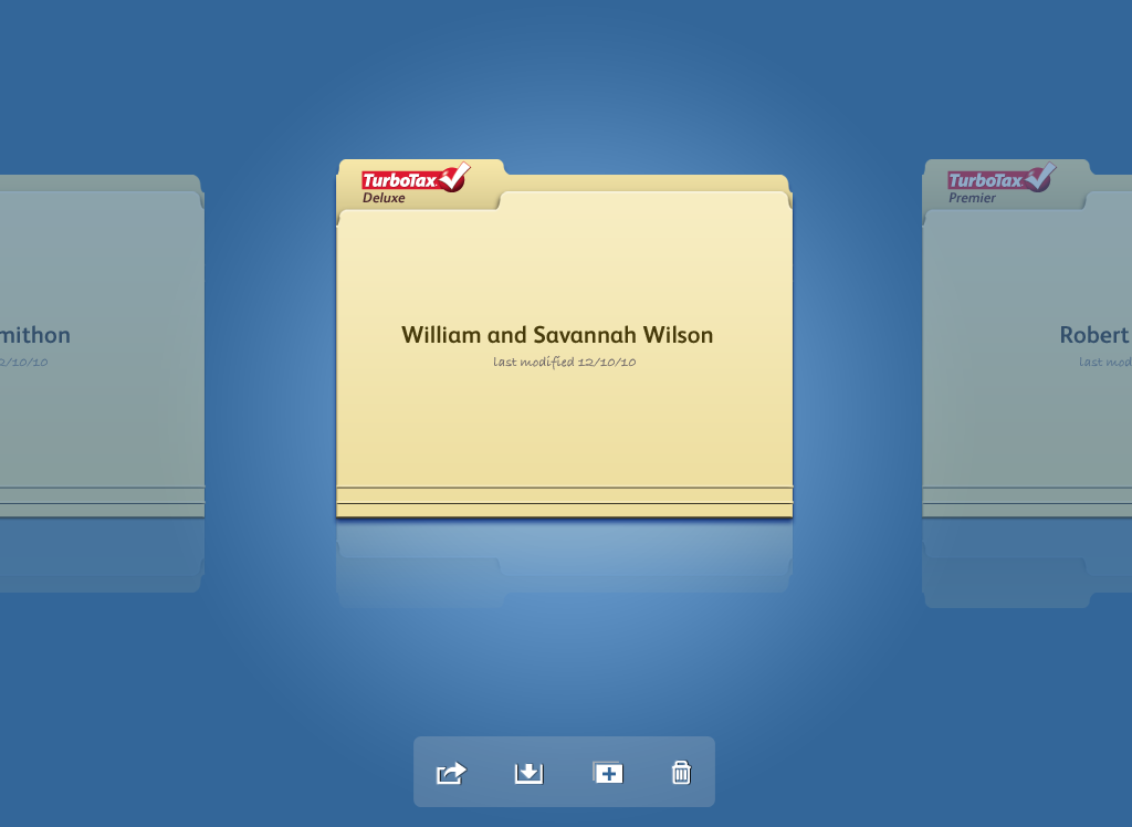 TurboTax iPad Tax Return Manager — skeuomorphic folder home screen