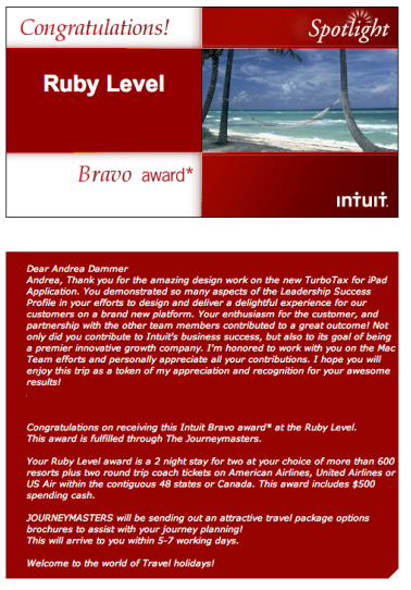 Intuit Ruby Award letter